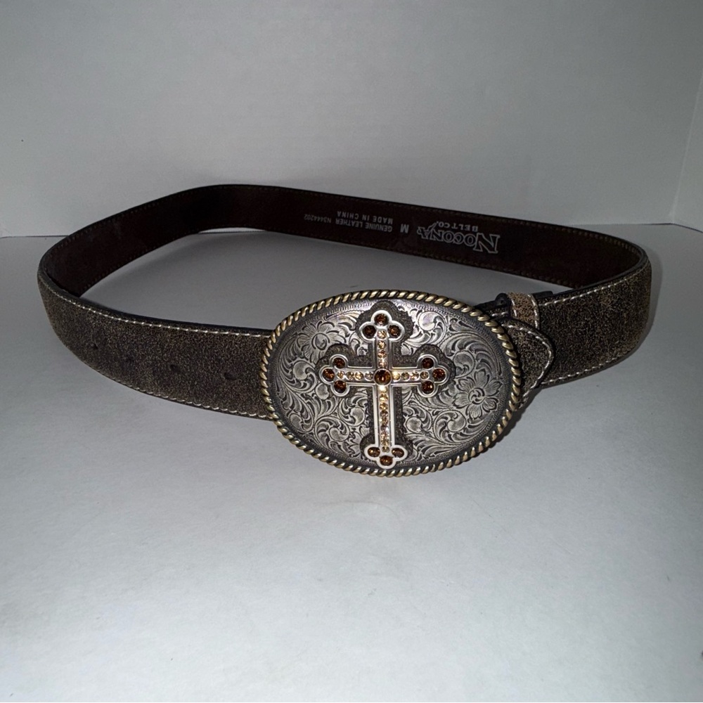 NOCONA leather western rhinestone cross oversized buckle Y2K style belt M - Picture 5 of 5